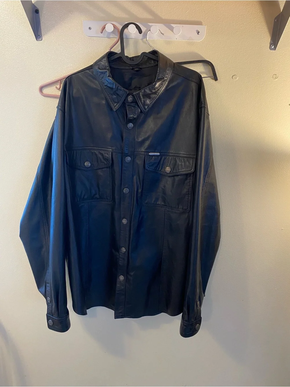 Vintage 2003 Harley Davidson Mens Black Leather Button-Up Jacket - Picture 1 of 7